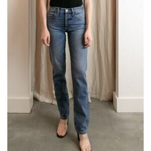 Boyish Womens Tommy High Rise Straight Denim Jeans Greed Blue Button Fly Size 25